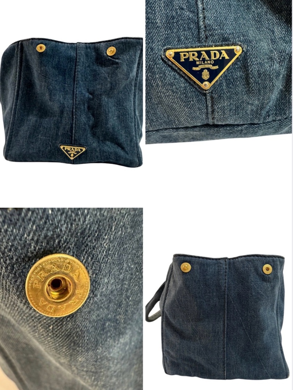 Delete me-PRADA CANAPA LARGE DENIM TOTE BAG BLUE AVIO ITALY LOGO AUTHENTIC - Picture 9 of 16